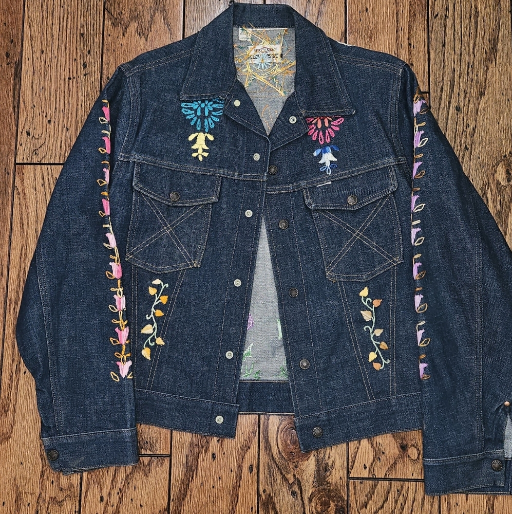 Big Yank Sanforized Denim Jacket Custom Embroidery USA Dead Stock 1960's Vintage